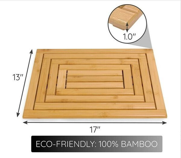 Bamboo Anti Slip Wooden Bath Mat Eco Friendly Shower Mat Bathroom Floor Mat