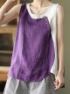 Women's Cotton Linen Colorblock Button Loose Sleeveless Top